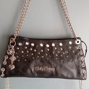 Harley-Davidson Black Studded Shoulder Bag with Silver Chains